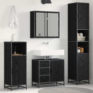 Set de mobilier pentru baie 4 buc. Stejar Negru Lemn prelucrat