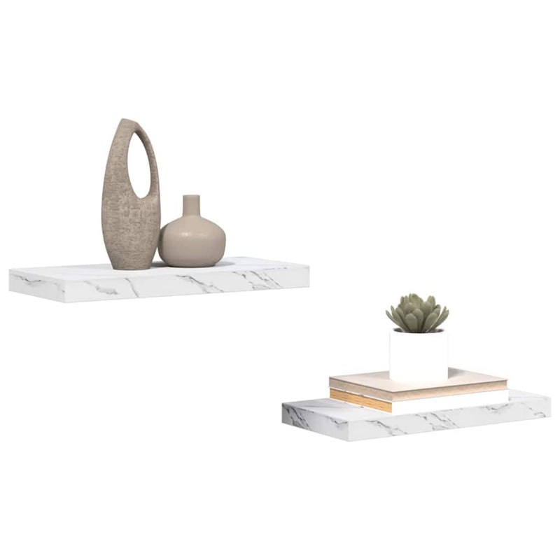 Raft de perete 2 buc. Marmură albă 50 x 23,5 x 3,8 cm