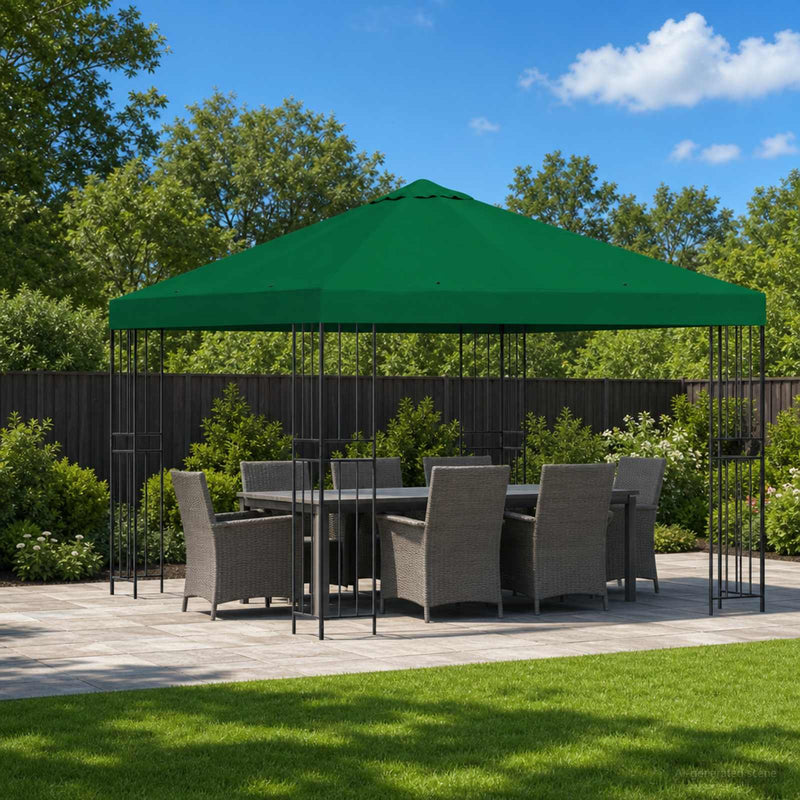 Foișor 3 x 3 m Verde Poliester și oțel 190 gsm