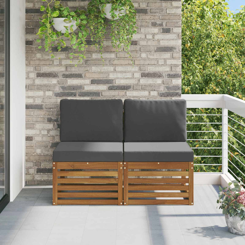 2 Bucată Canapea Medie pentru Exterior Lemn Solid de Acacia