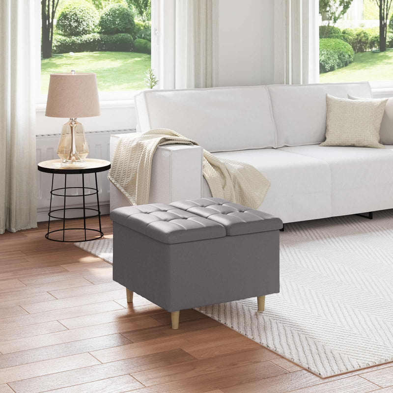 Ottoman cu Depozitare Gri 60 x 60 x 45 cm Piele artificială