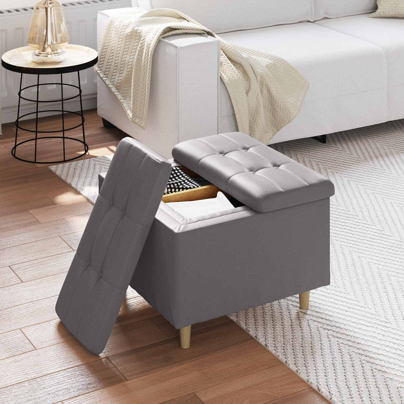 Ottoman cu Depozitare Gri 60 x 60 x 45 cm Piele artificială