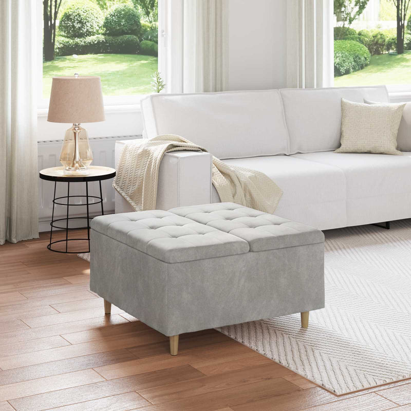Ottoman cu Depozitare Gri deschis 80 x 80 x 45 cm Catifea