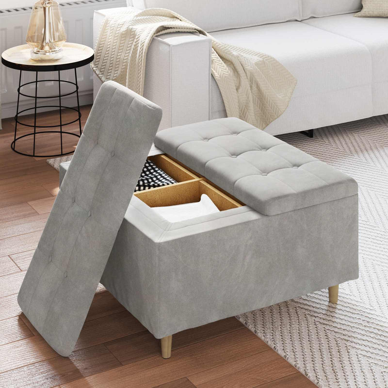 Ottoman cu Depozitare Gri deschis 80 x 80 x 45 cm Catifea