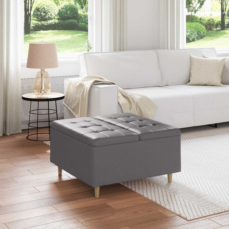 Ottoman cu Depozitare Gri 80 x 80 x 45 cm Piele artificială