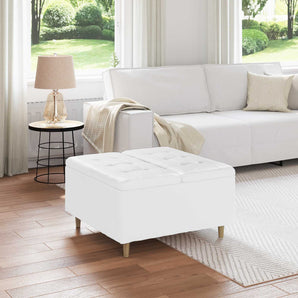 Ottoman cu Depozitare Alb 80 x 80 x 45 cm Piele artificială