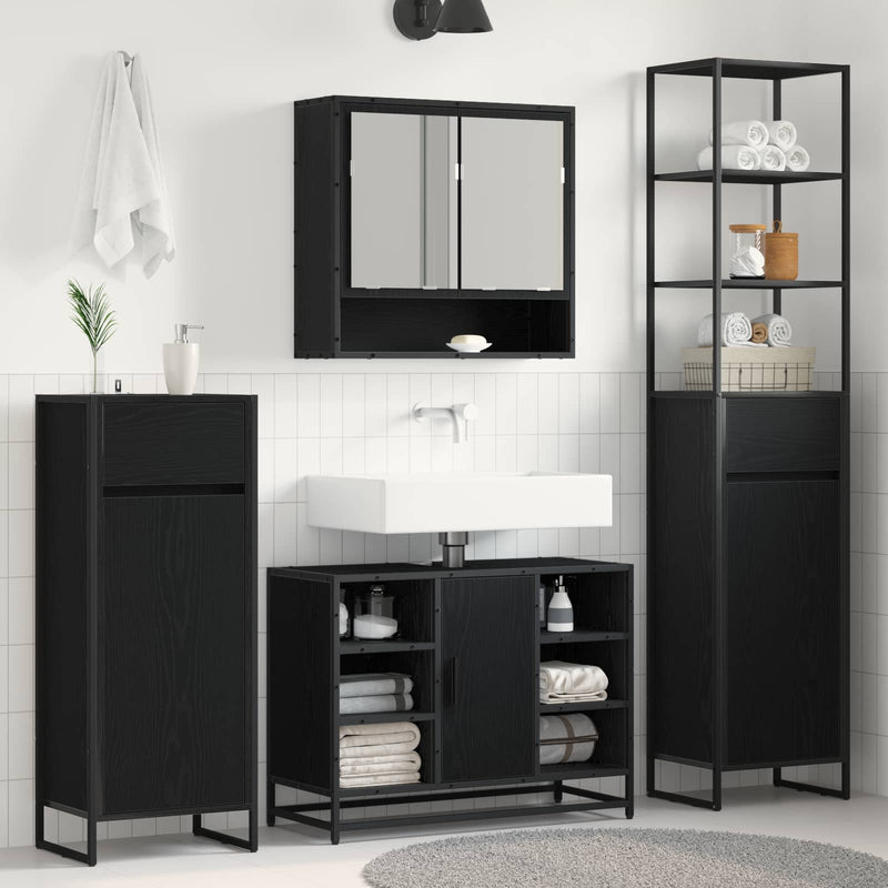 Dulap de Baie Stejar Negru 40 x 30 x 180 cm Lemn prelucrat