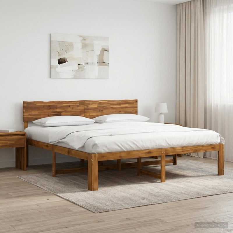Cadru de pat dublu cu spătar ROSTOCK natural 200 x 200 cm