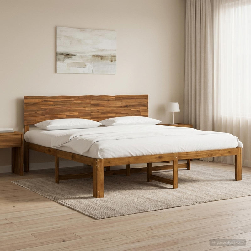 Cadru de pat dublu cu spătar ROSTOCK natural 193 x 203 cm
