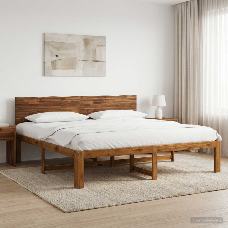 Cadru de pat dublu cu spătar ROSTOCK natural 193 x 203 cm