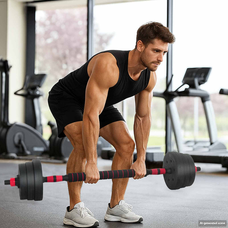 Set Dumbbell Barbell Kettlebell 4 în 1 20 kg Negru și roșu