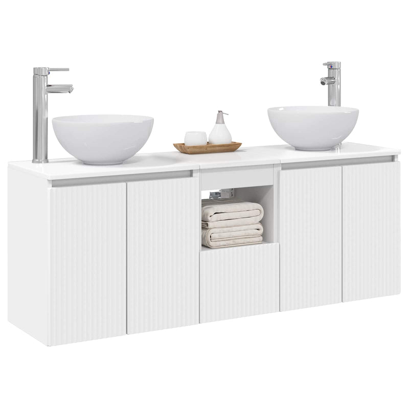 Set dulap baie 3 buc. Alb 129 x 35 x 80 cm Lemn prelucrat