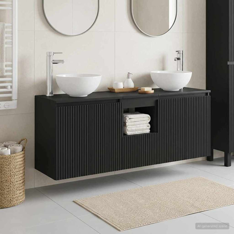 Set dulap baie 3 buc. Negru 129 x 41 x 80 cm Lemn prelucrat