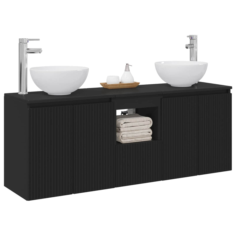 Set dulap baie 3 buc. Negru 129 x 41 x 80 cm Lemn prelucrat