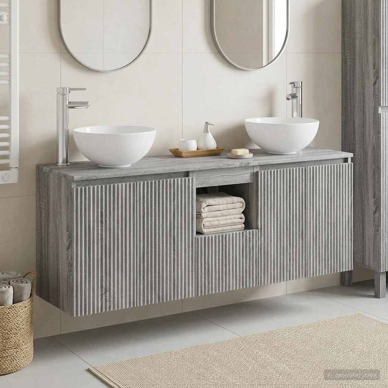 Set dulap baie 3 buc. Sonoma gri 129 x 41 x 80 cm