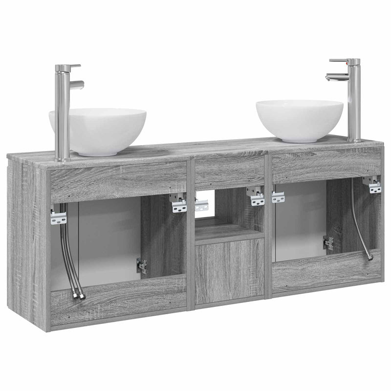 Set dulap baie 3 buc. Sonoma gri 129 x 41 x 80 cm
