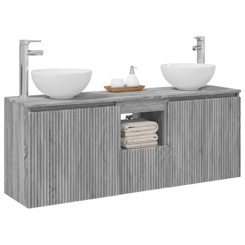 Set dulap baie 3 buc. Sonoma gri 129 x 41 x 80 cm
