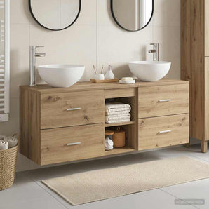Set dulap baie 3 buc. Stejar Artizanal 129 x 35 x 80 cm