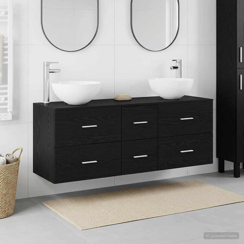 Set dulap baie 3 buc. Stejar Negru 49,5 x 41 x 64,5 cm