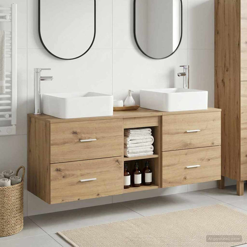 Set dulap baie 3 buc. Stejar Artizanal 129 x 41 x 80 cm