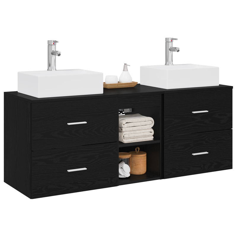Set dulap baie 3 buc. Negru 129 x 41 x 79.5 cm Lemn prelucrat