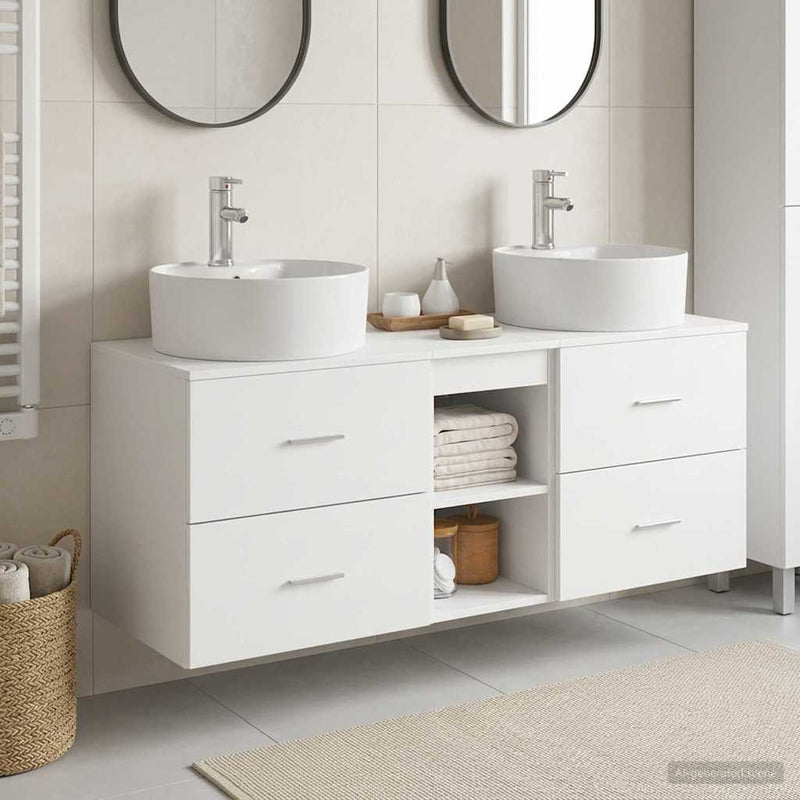 Set dulap baie 3 buc. Alb 129 x 44,5 x 82 cm Lemn prelucrat