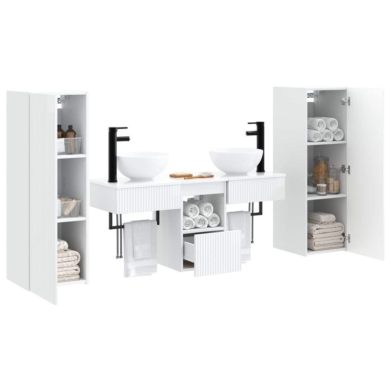 Set de mobilier pentru baie 5 buc. Alb foarte lucios