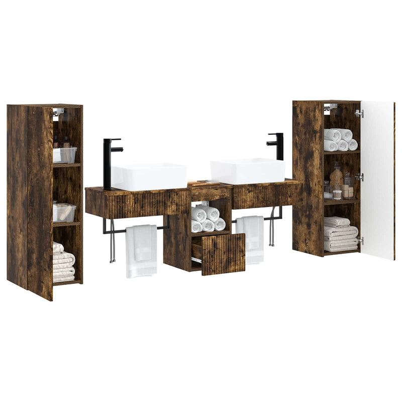 Set de mobilier pentru baie 5 buc. Stejar fumuriu
