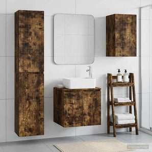 Set de mobilier pentru baie 3 buc. Stejar fumuriu