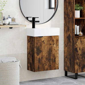 Unitate de baie cu robinet Stejar fumuriu 45,5 x 22,5 x 84 cm
