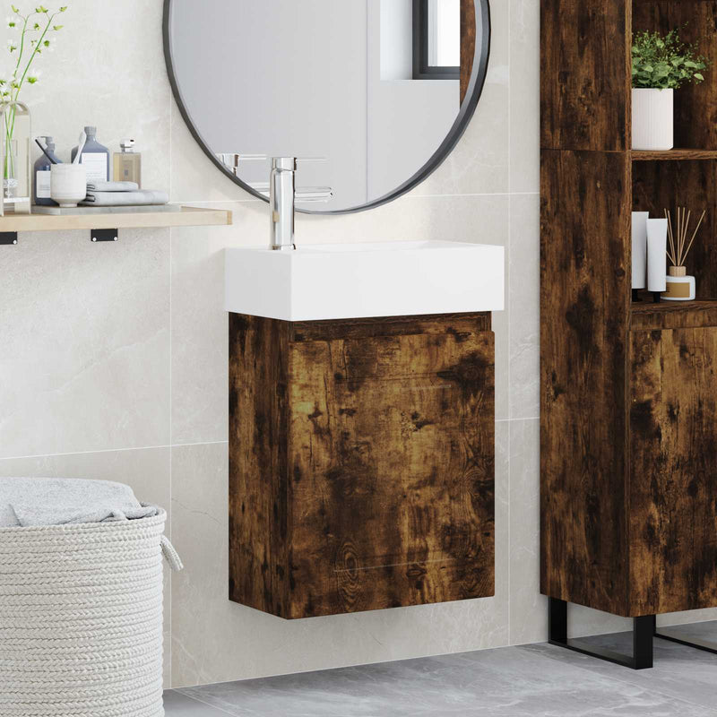 Unitate de baie cu robinet Stejar fumuriu 45,5 x 22,5 x 84 cm