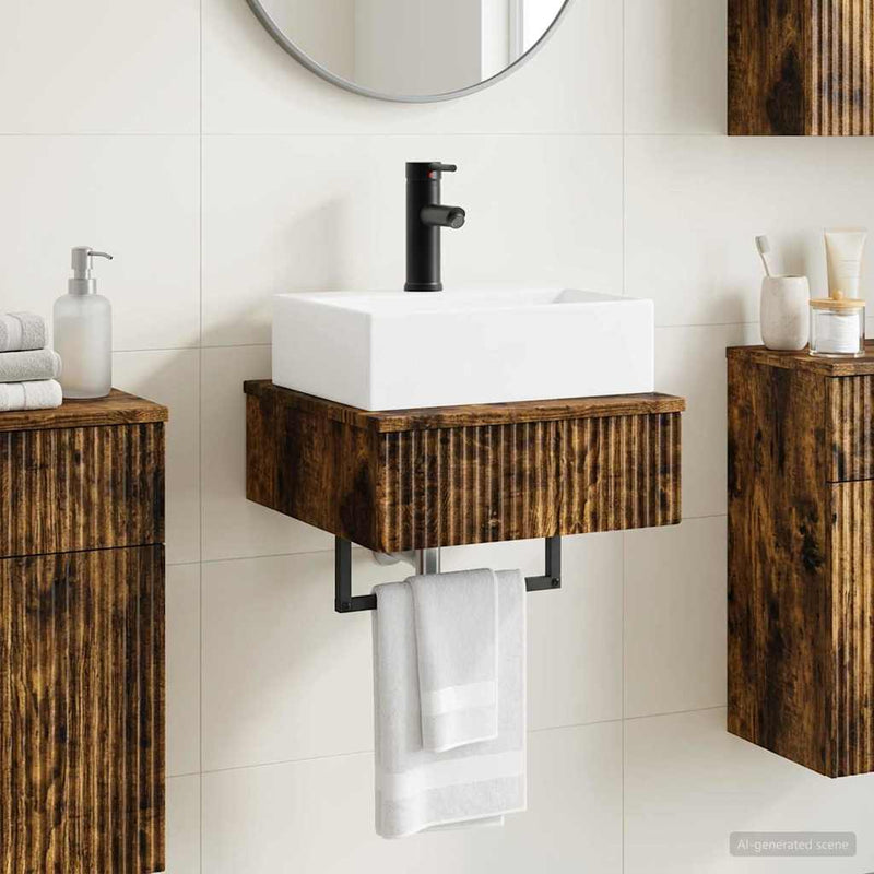 Basin de spălare montat pe perete Stejar fumuriu