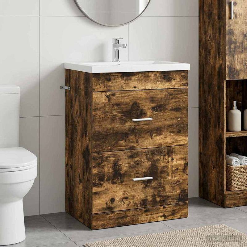 Dulap sub chiuvetă pentru baie Stejar fumuriu 56 x 37,5 x 81 cm