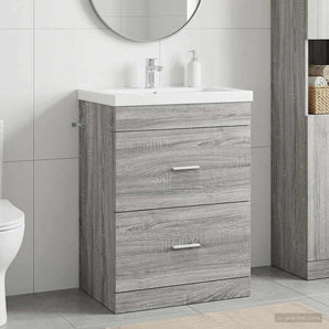 Dulap sub chiuvetă pentru baie Sonoma gri 56 x 37,5 x 81 cm