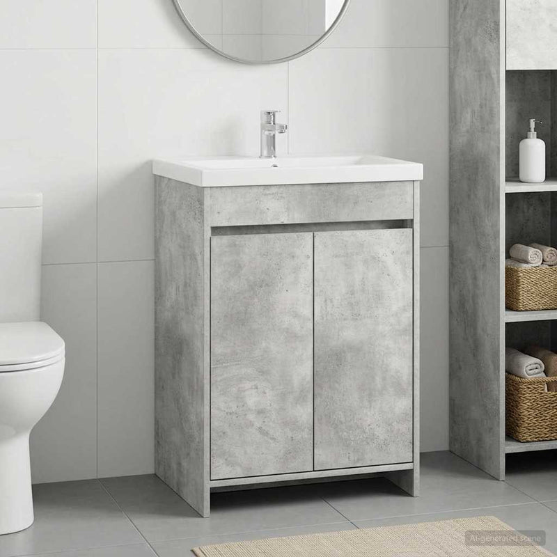 Dulap sub chiuvetă pentru baie Gri Beton 56 x 37,5 x 81 cm