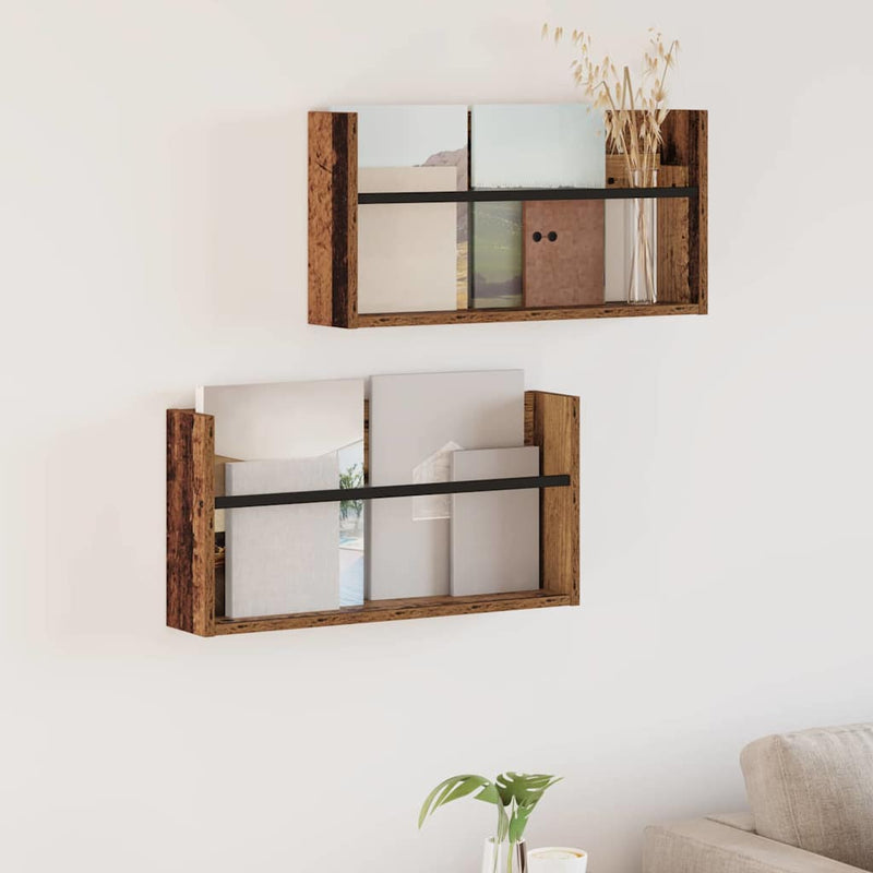 Raft pentru reviste cu raft 2 buc. Lemn vechi 60 x 12 x 30 cm