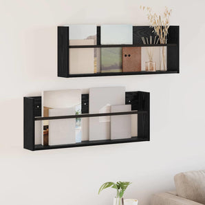 Raft pentru reviste cu raft 2 buc. Stejar Negru 80 x 12 x 30 cm