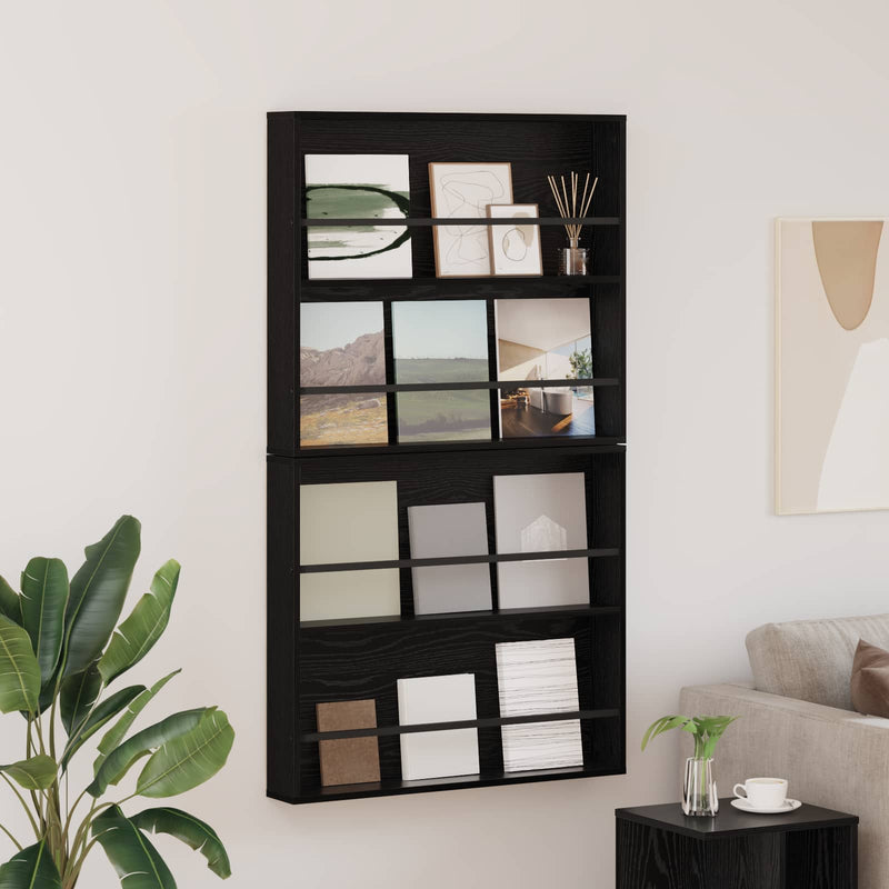 Raft pentru reviste cu raft 2 buc. Stejar Negru 80 x 12 x 70 cm