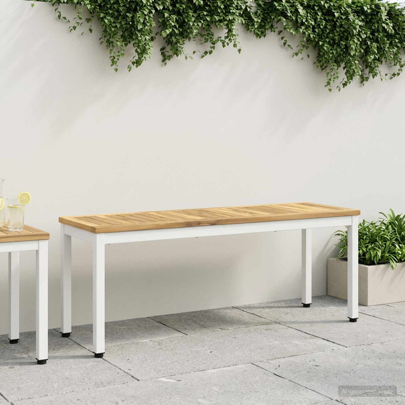 Bancă de grădină 108,5 x 35 x 45 cm Lemn Solid de Acacia Alb