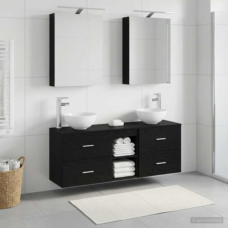 Set dulap baie 5 buc. Stejar Negru Lemn prelucrat