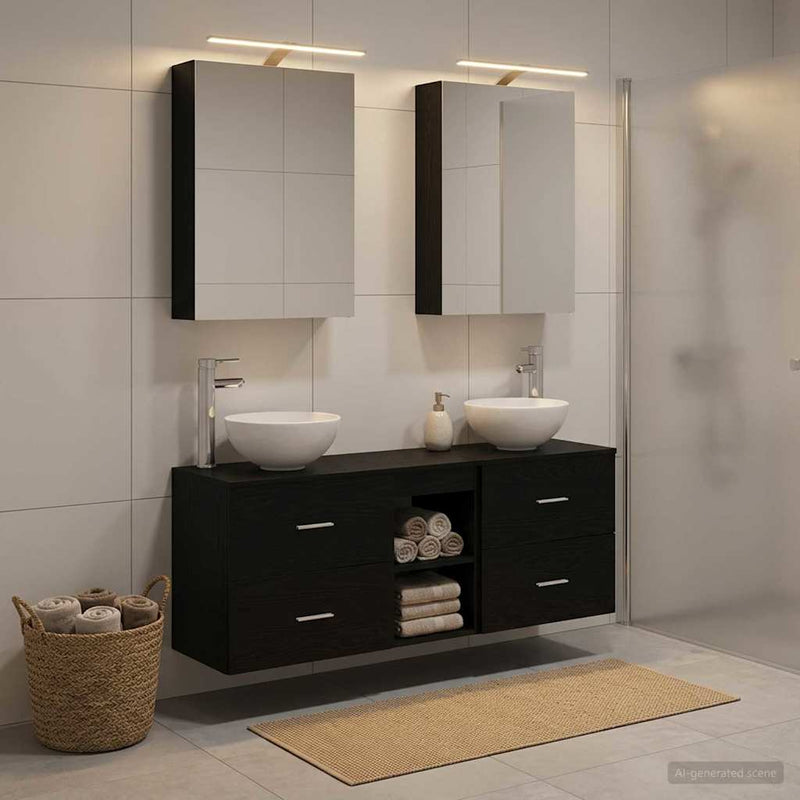 Set dulap baie 5 buc. Stejar Negru Lemn prelucrat