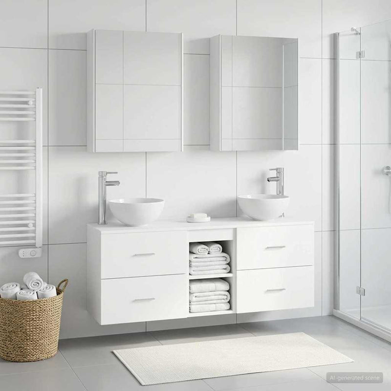 Set dulap baie 5 buc. Alb Lemn prelucrat