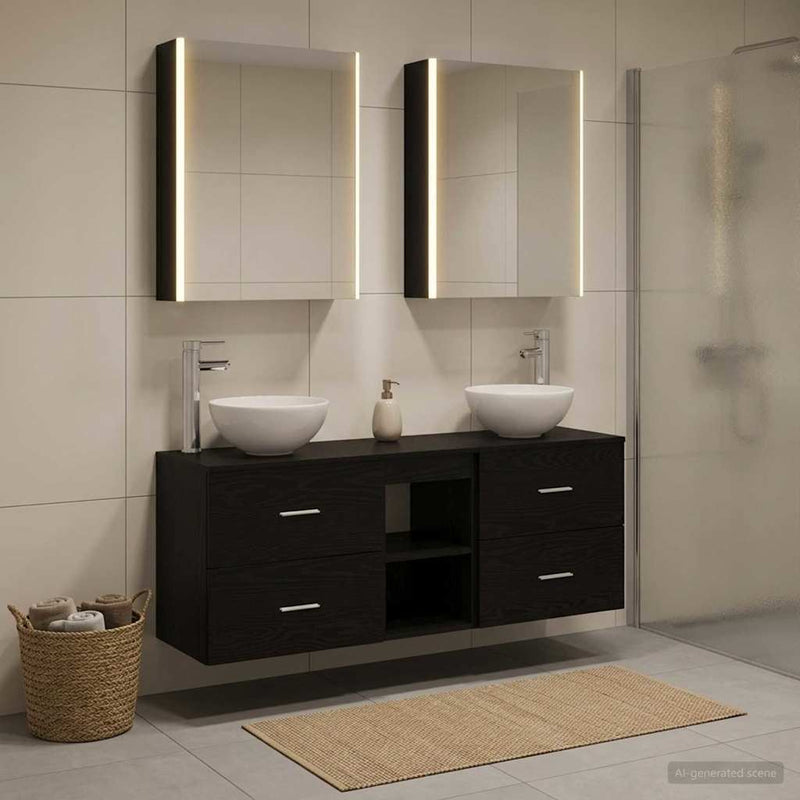Set dulap baie 5 buc. Stejar Negru Lemn prelucrat