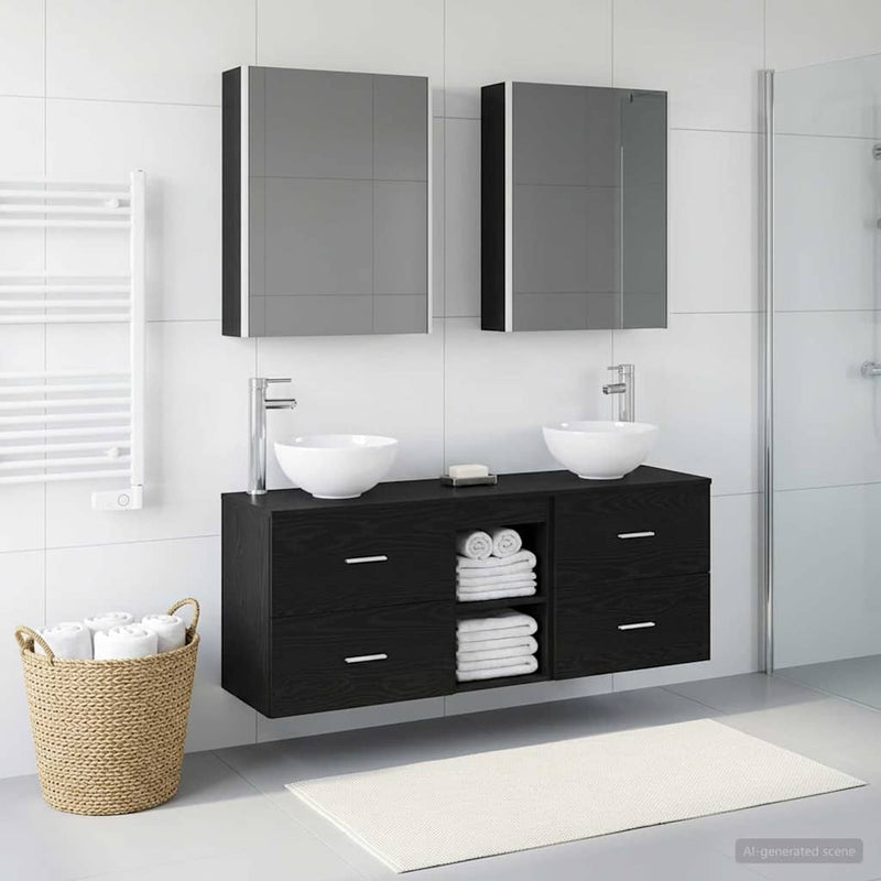 Set dulap baie 5 buc. Stejar Negru Lemn prelucrat