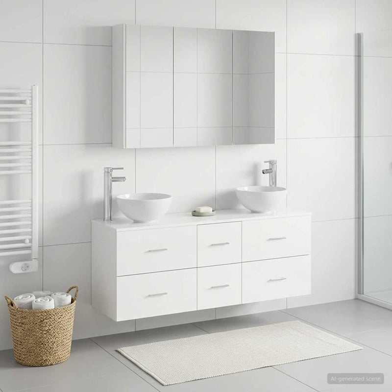 Set de mobilier pentru baie 4 buc. Alb Lemn prelucrat și sticlă