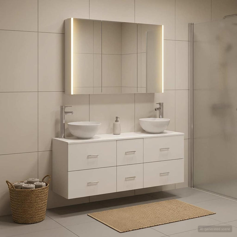 Set de mobilier pentru baie 4 buc. Alb Lemn prelucrat și sticlă