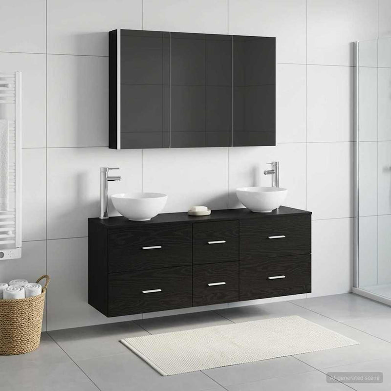 Set de mobilier pentru baie 4 buc. Stejar Negru