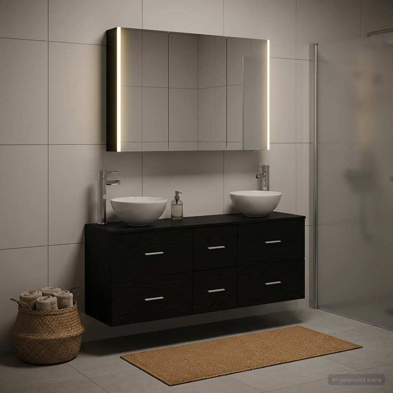 Set de mobilier pentru baie 4 buc. Stejar Negru