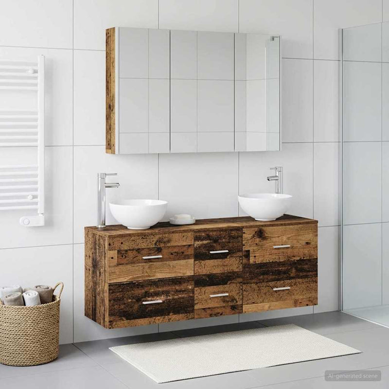 Set de mobilier pentru baie 4 buc. Lemn vechi