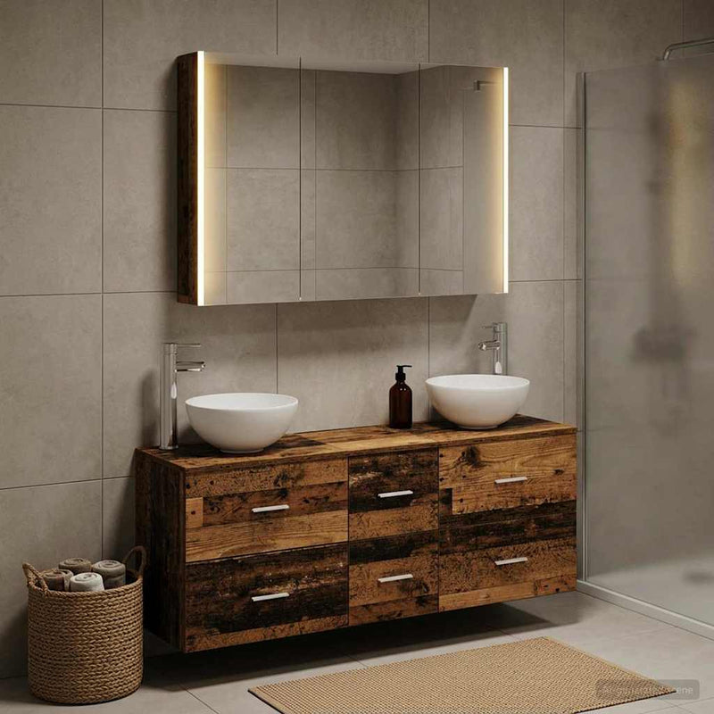Set de mobilier pentru baie 4 buc. Lemn vechi
